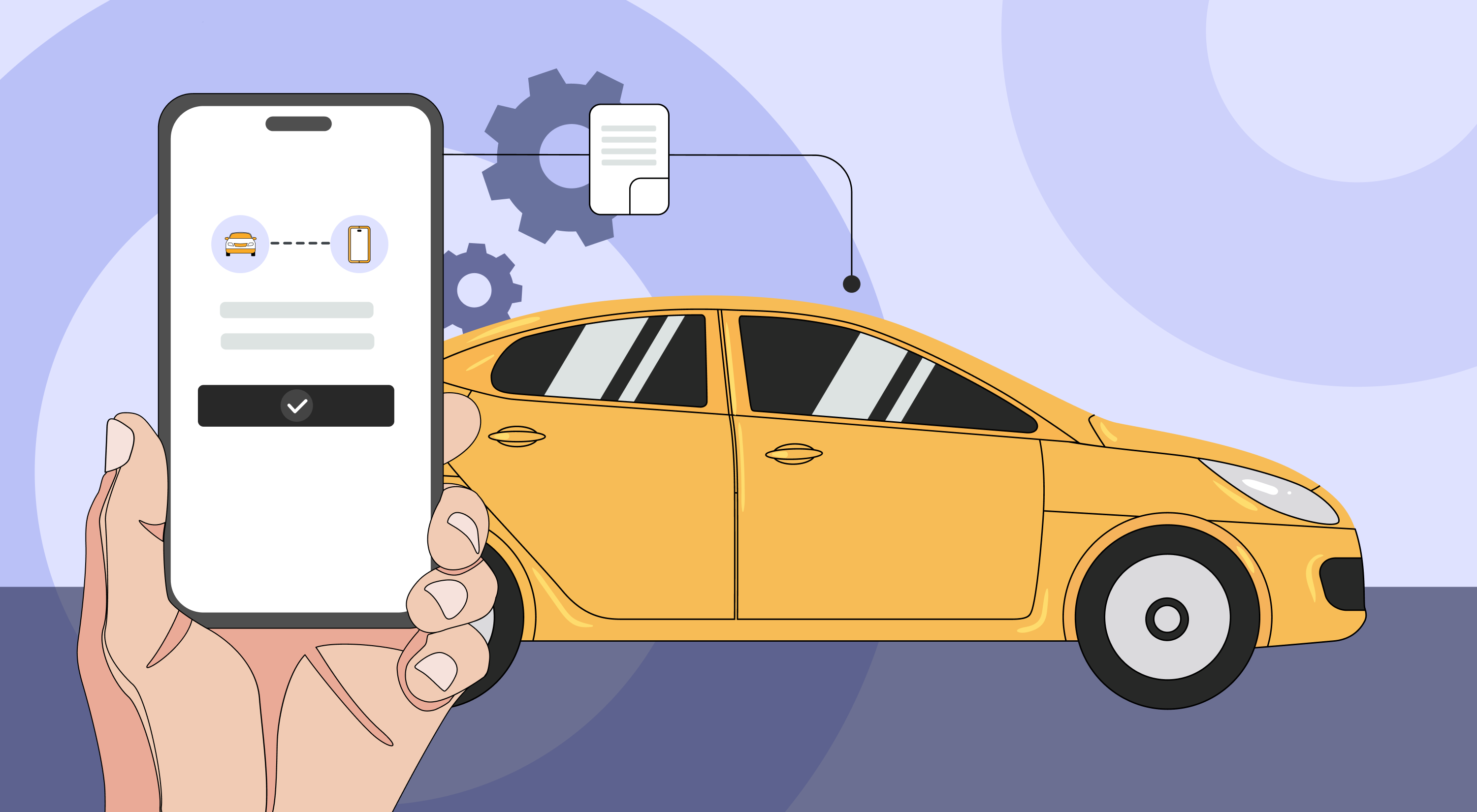 Illustration of a driver checking insurance rates on a mobile device securely